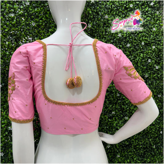 Designer handwork Ari work blouse Baby Pink color