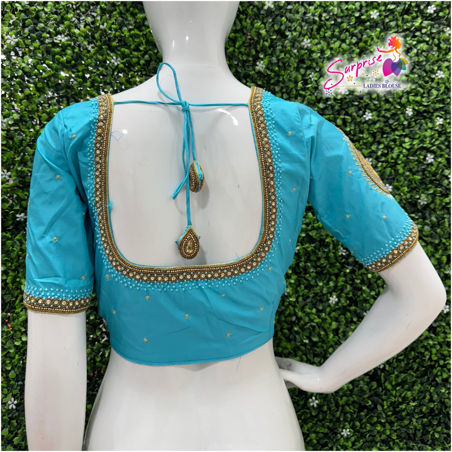 Designer handwork Ari work blouse Blue color