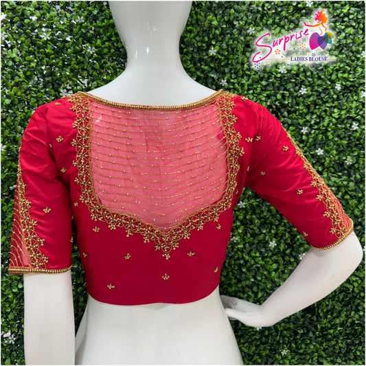 Designer handwork Ari work blouse Red color