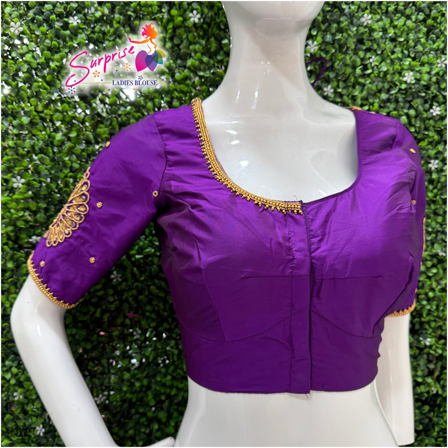 Designer handwork Ari work blouse Purple color