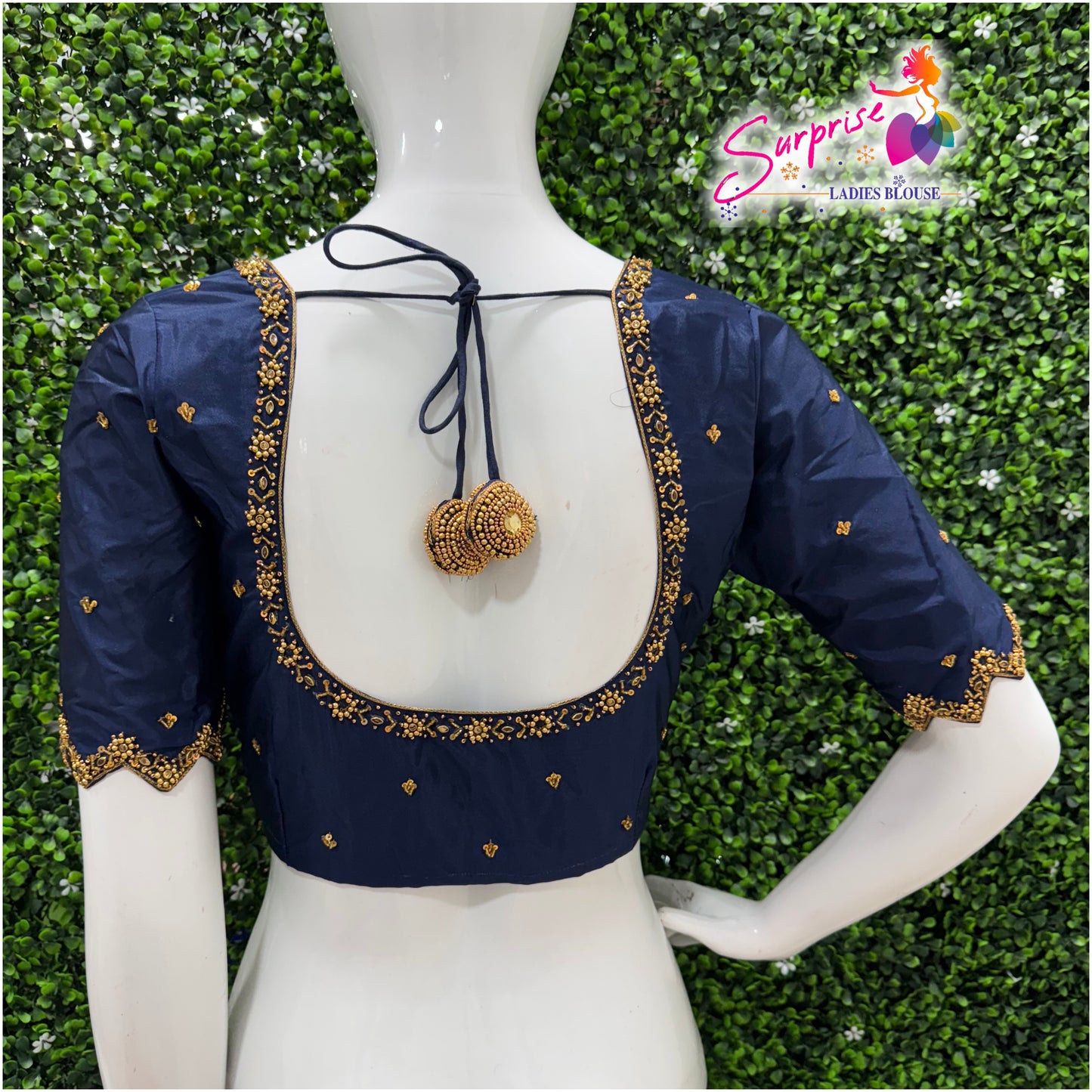 Handwork designer Ari work blouse navy blue color