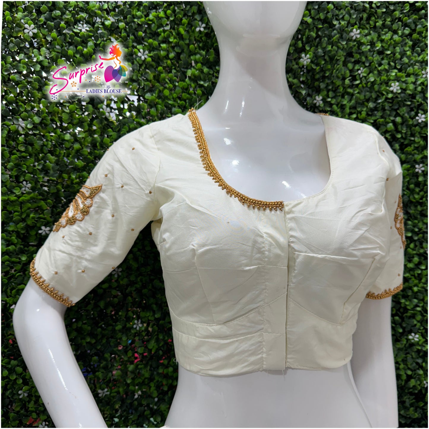 Designer handwork Ari work blouse cream / off white color