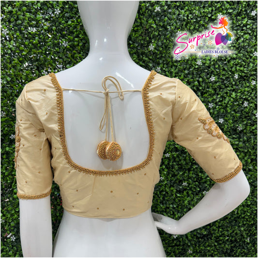 Designer handwork Ari work blouse Cream color