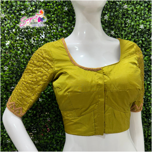 Designer handwork Ari work blouse Green color
