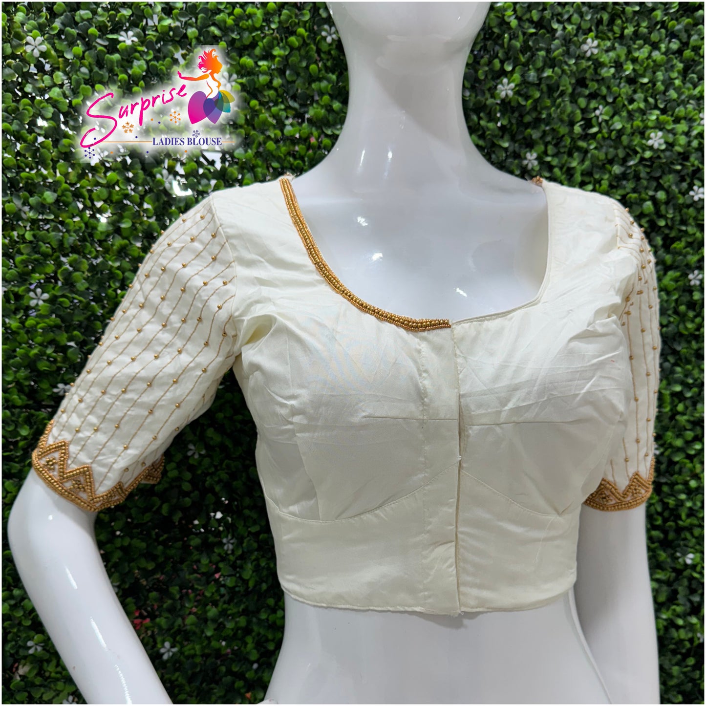Designer handwork Ari work blouse cream / off white color