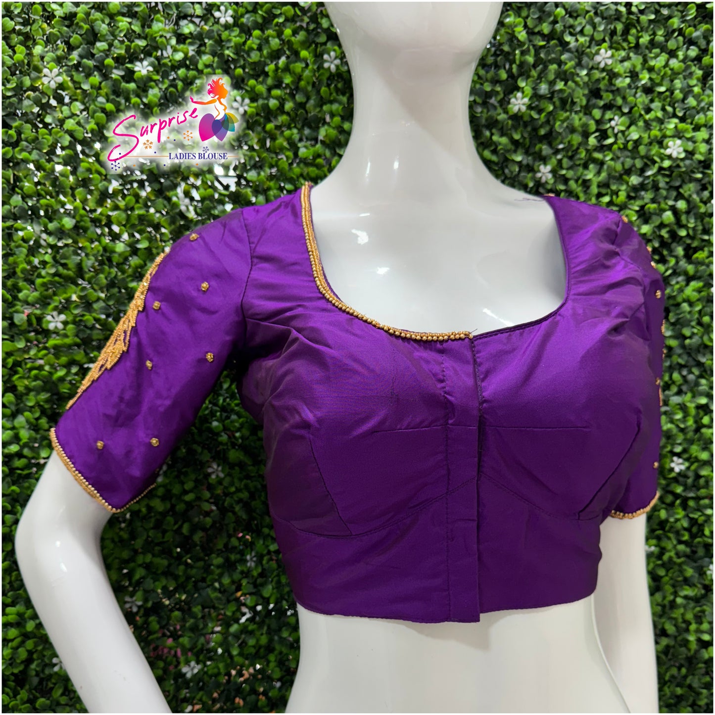 Designer handwork Ari work blouse purple color