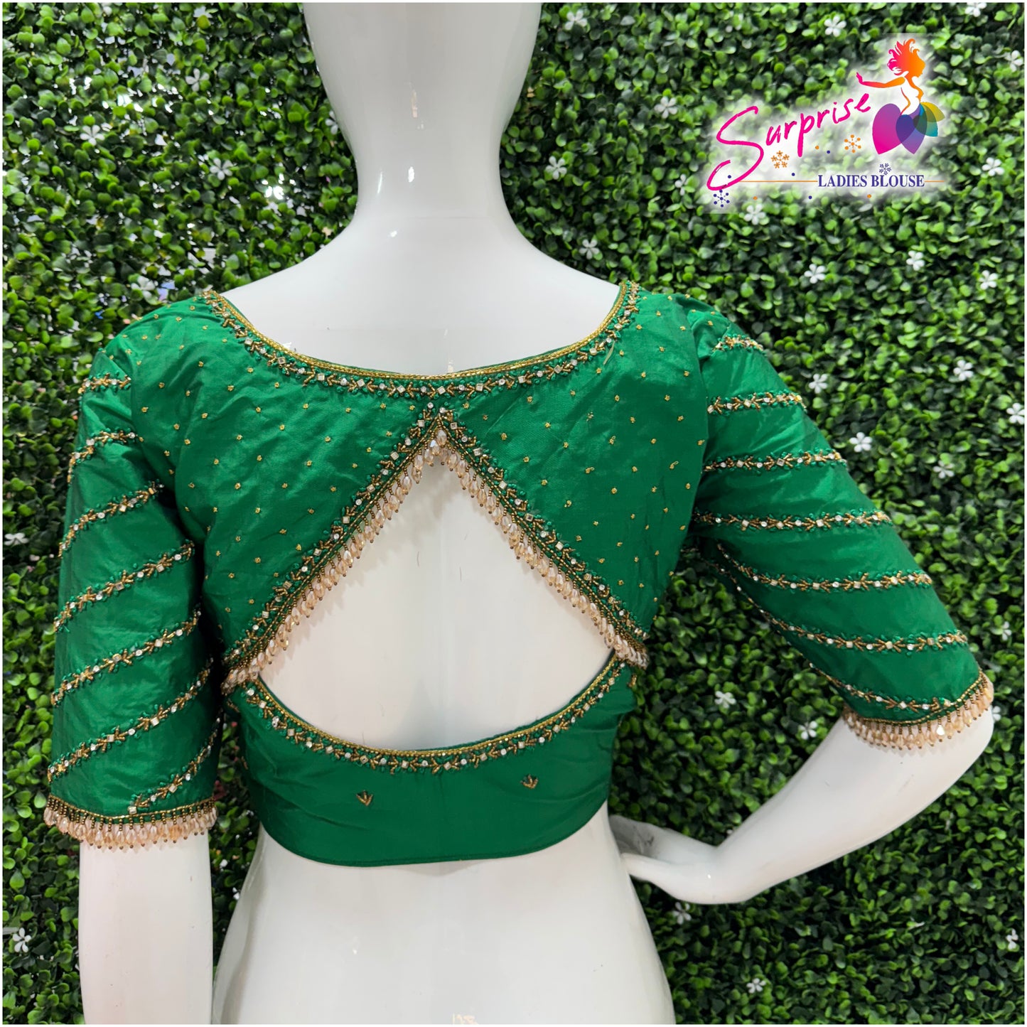 Designer handwork Ari work blouse Green color