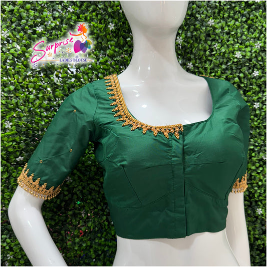 Designer handwork Ari work blouse Green color