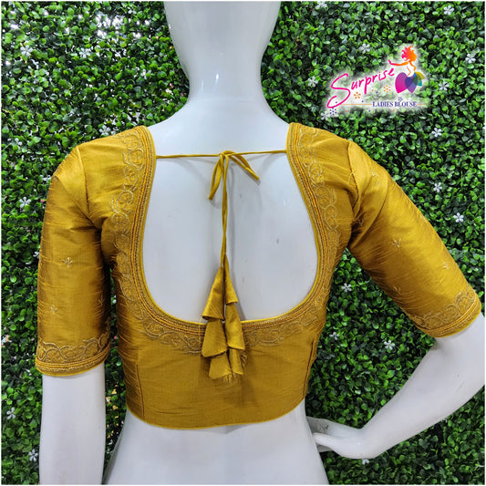 Machine work readymade blouse gold color