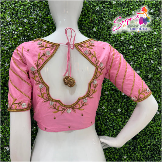 Designer handwork Ari work blouse Baby Pink color