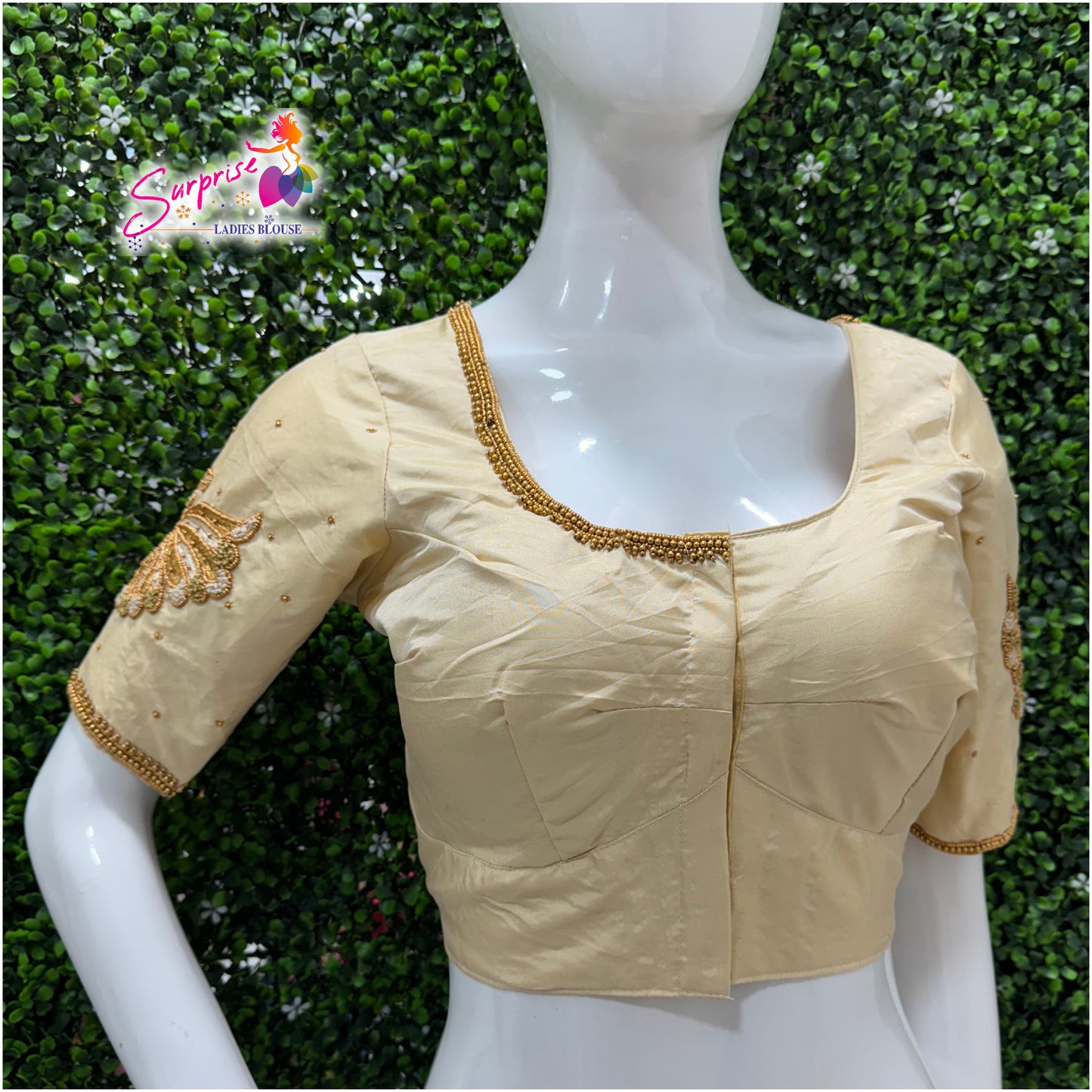 Designer handwork Ari work blouse Cream color