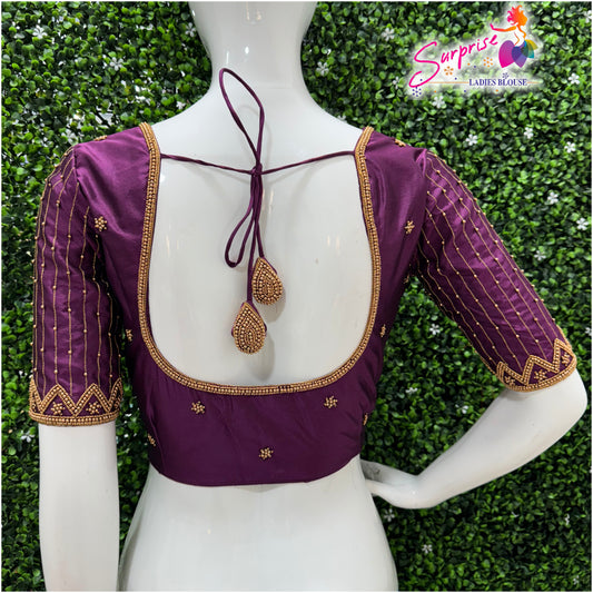 Designer handwork Ari work blouse Purple color