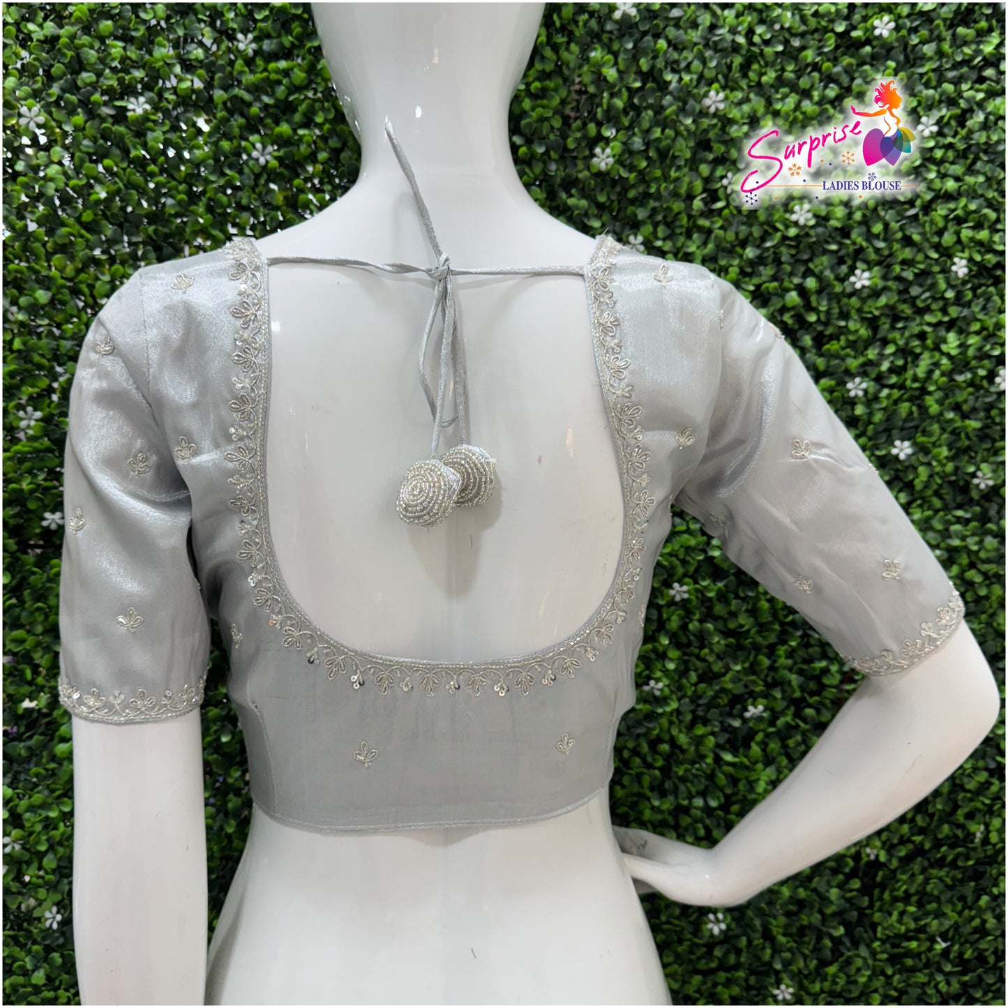 Handwork designer Ari work blouse silver color