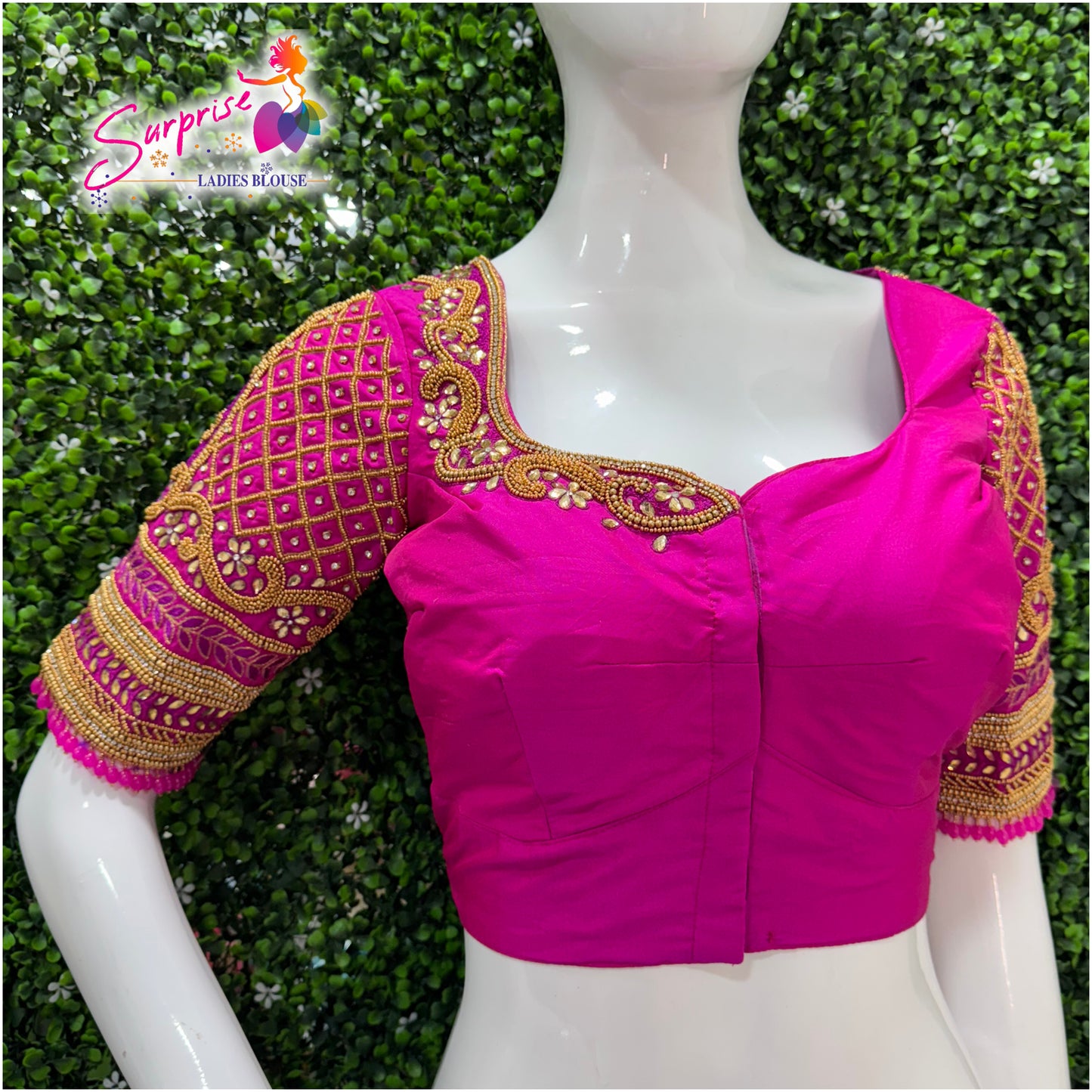 Handwork designer Ari work Readymade Blouse Pink color