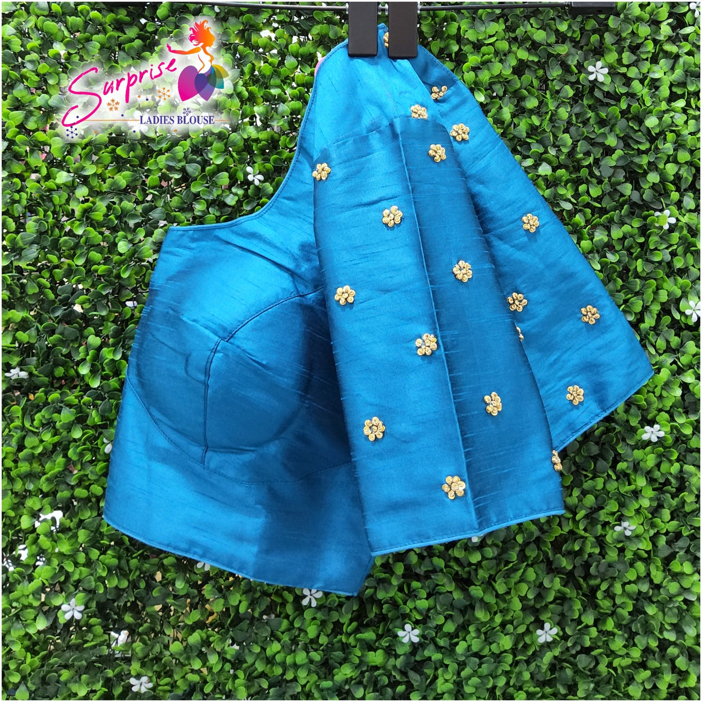 Simple handwork readymade blouse blue color