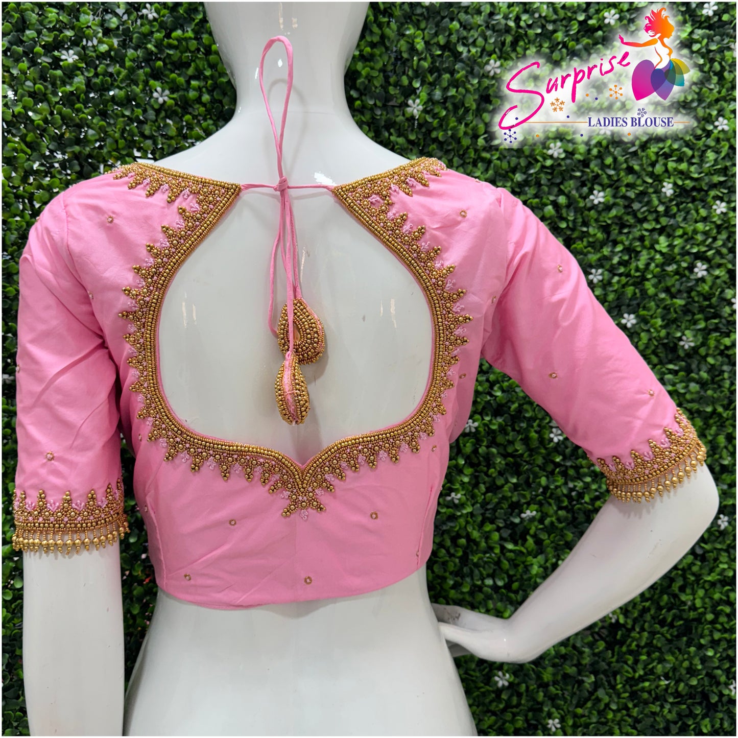 Designer handwork Ari work blouse Baby pink color