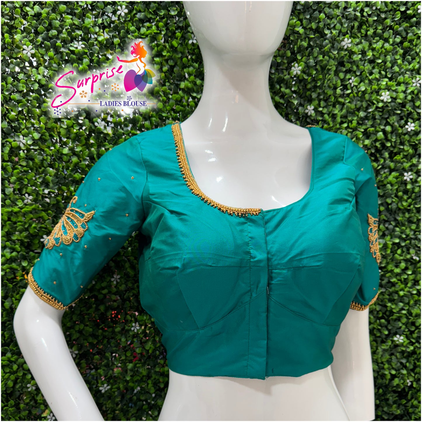 Designer handwork Ari work blouse Green color