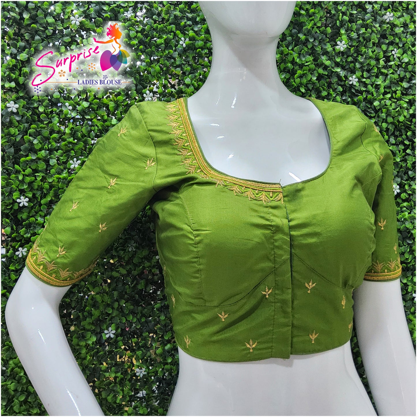 Machine work designer Readymade blouse green color