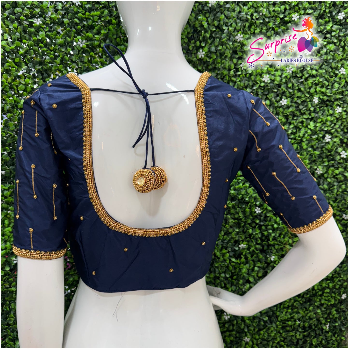 Designer handwork Ari work blouse navy blue color