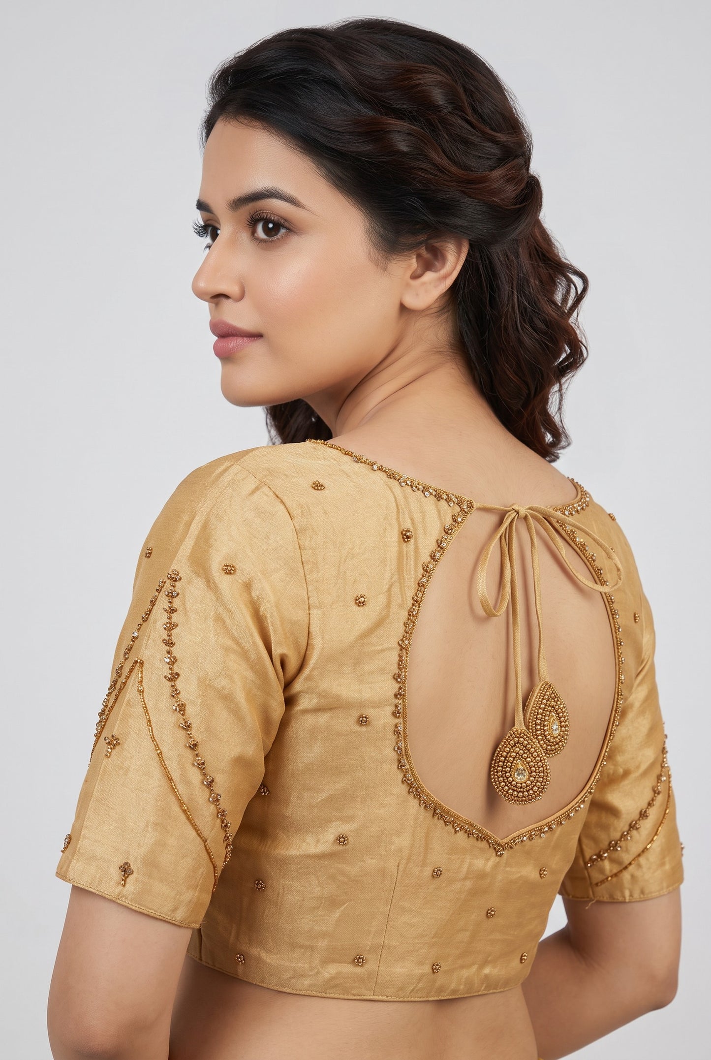 HAND WORK READY MADE BLOUSE AARI WORK (GOLD)