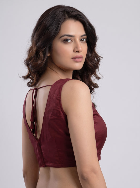 READY MADE SLEEVELESS SILK BLOUSE (MAROON)