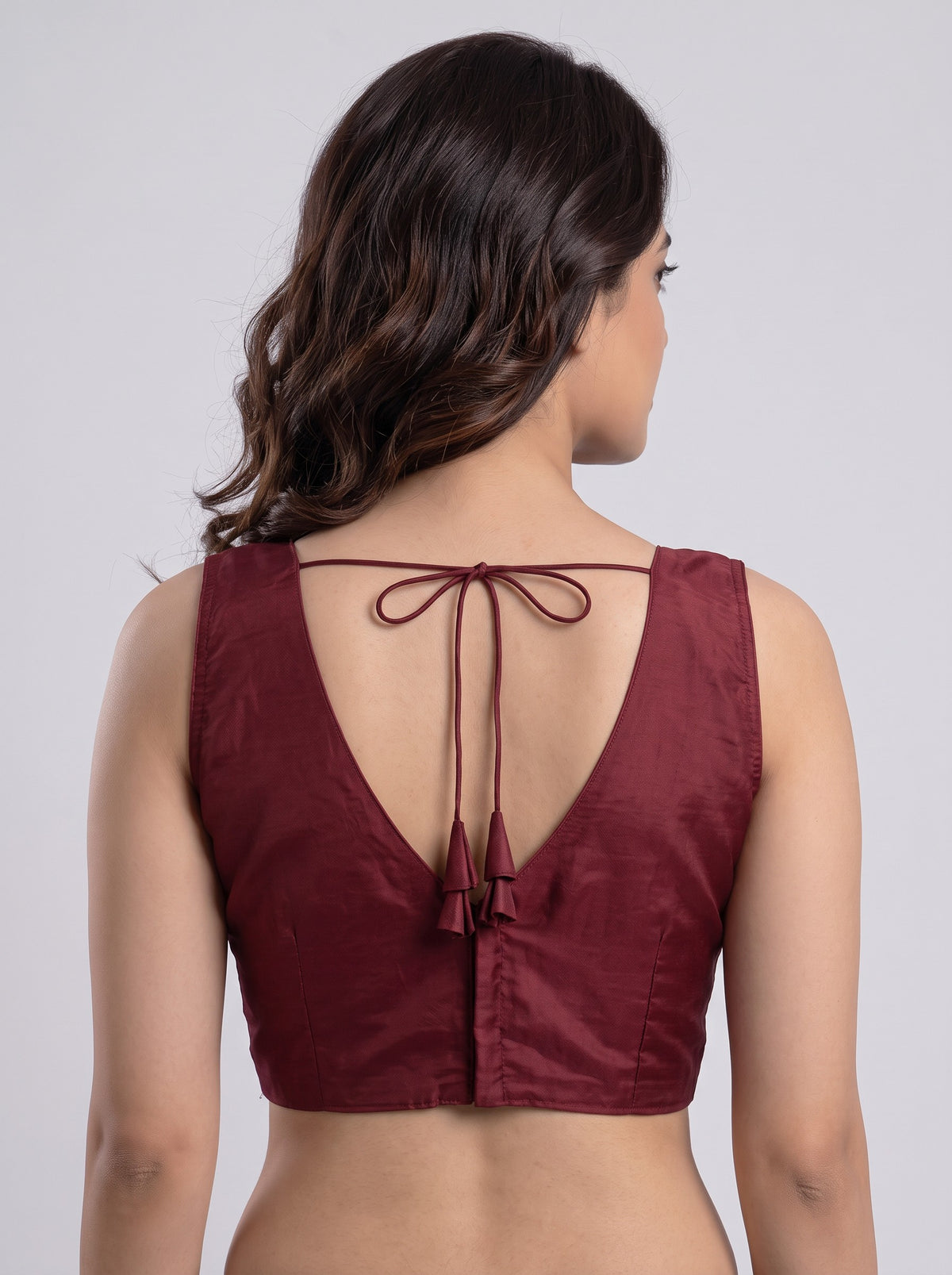 READY MADE SLEEVELESS SILK BLOUSE (MAROON)