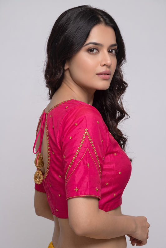 HAND WORK READY MADE BLOUSE AARI WORK (PINK)