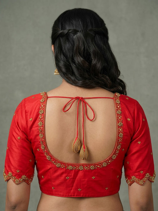 HANDWORK READY MADE BLOUSE AARI WORK (RED)