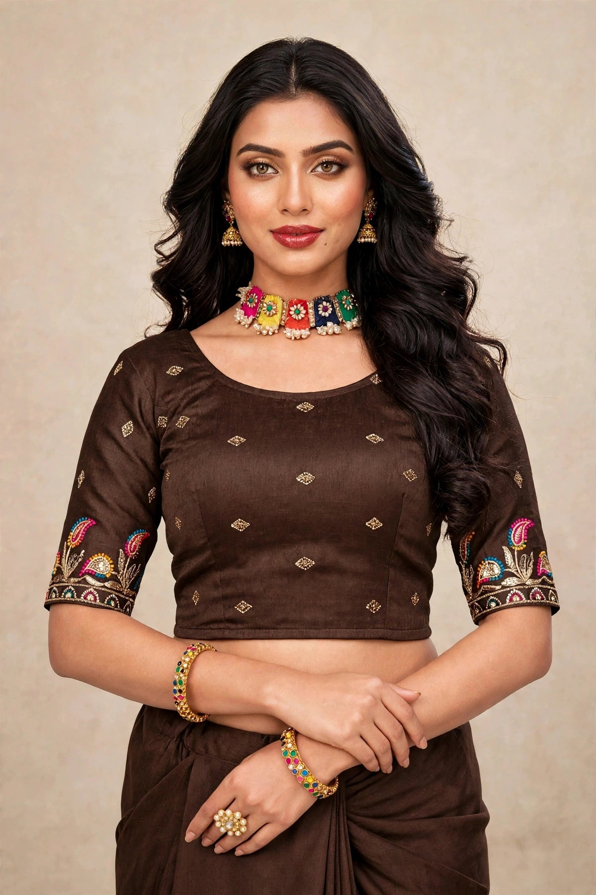 Stretchable blouse coffee colour