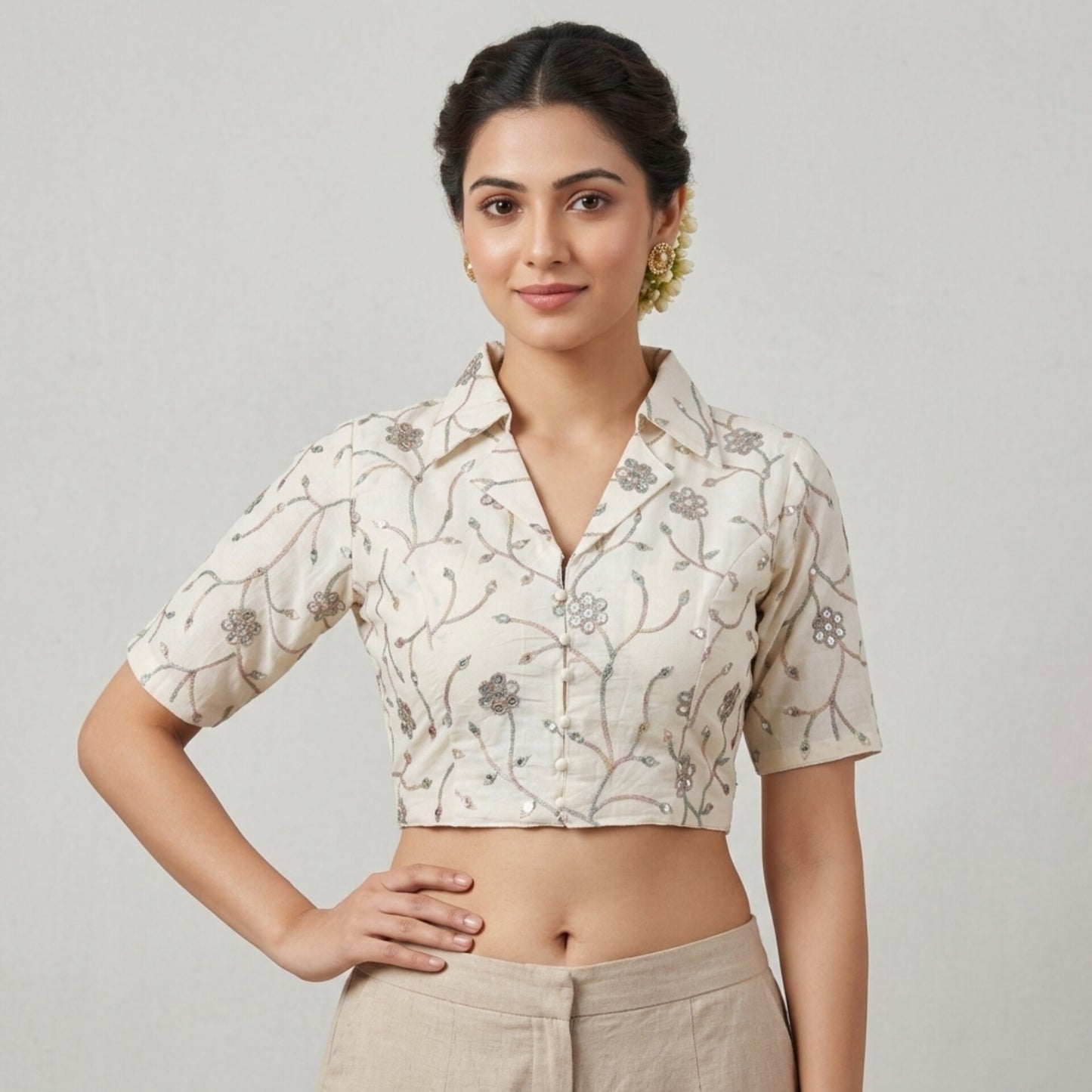 Khadi Cotton Colar Neck Blouse