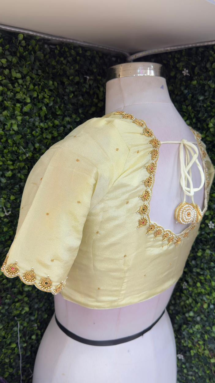 Premium Jewellery Designer handwork Ari work blouse Cream colour