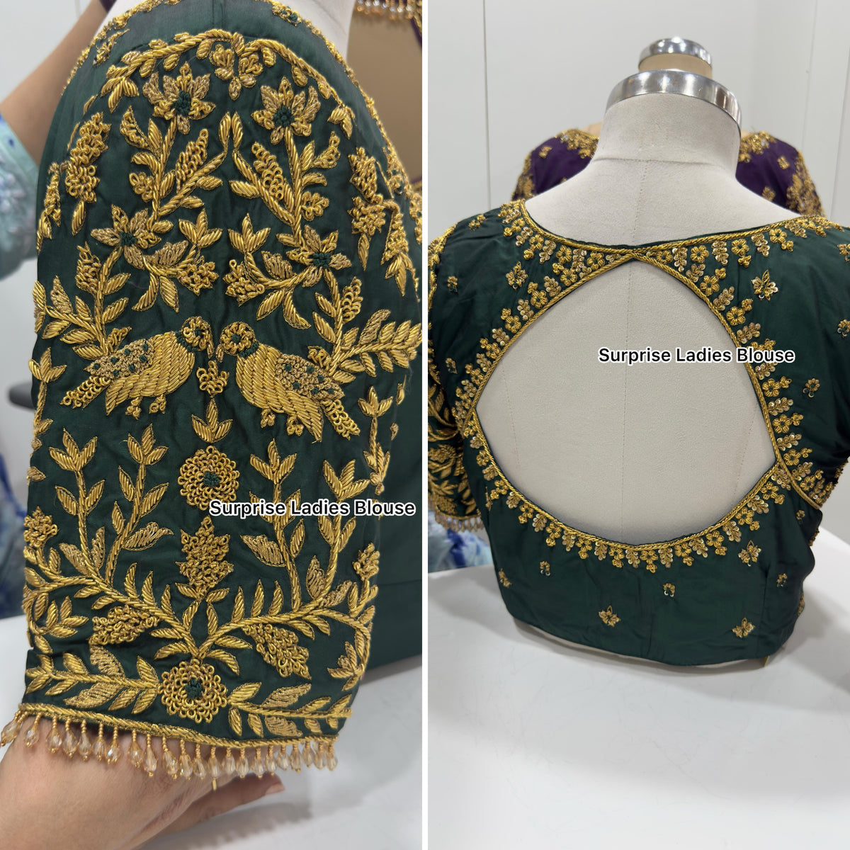 Designer handwork Ari work blouse GREEN colour