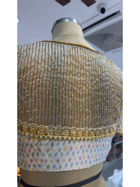 HANDWORK READY MADE POCHAMPALLY BLOUSE (White)