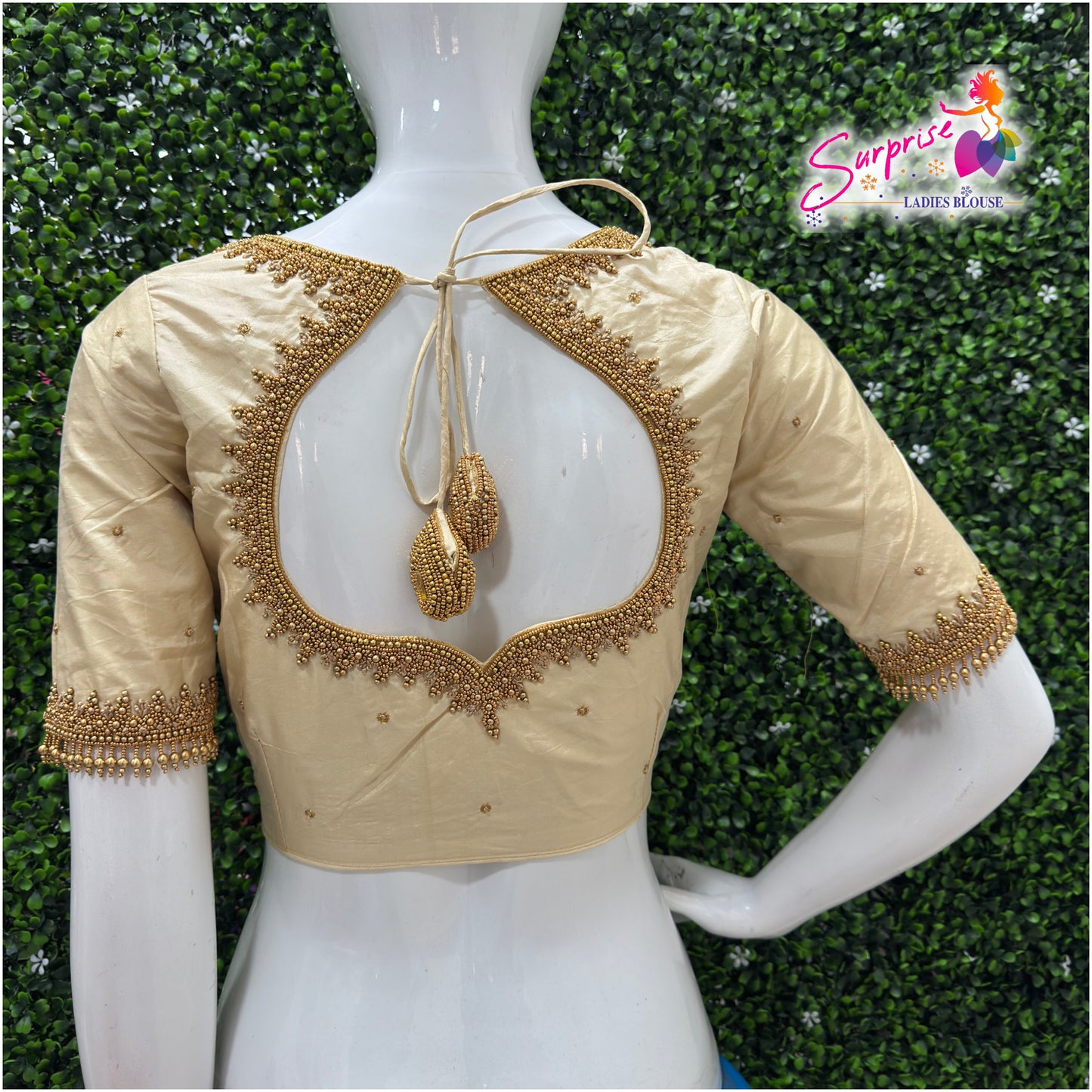Designer handwork Ari work blouse Cream color