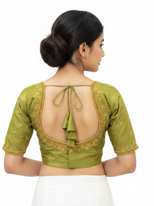 Madhubala Machine work designer Readymade blouse Mehndi Green