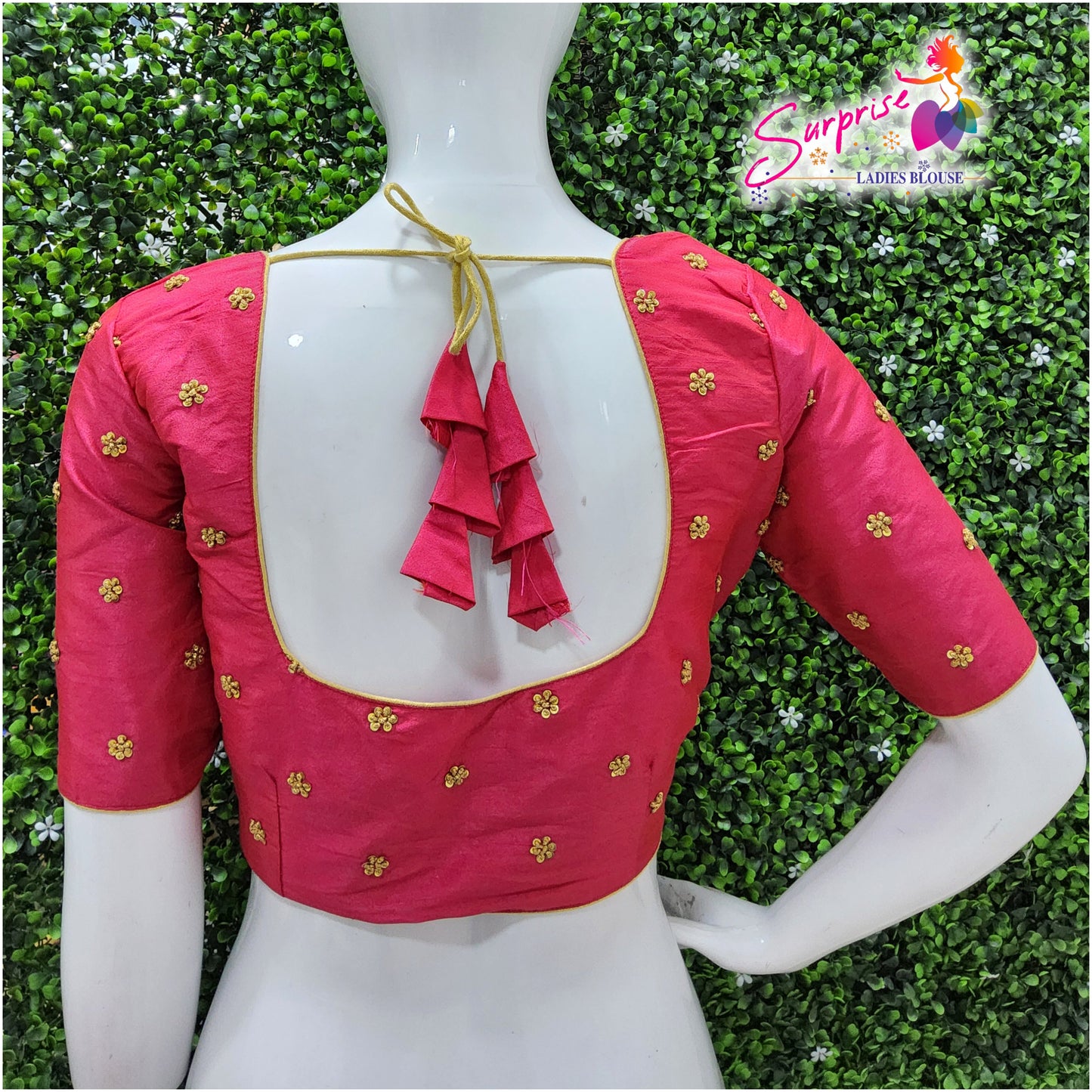 Simple handwork readymade blouse pink color