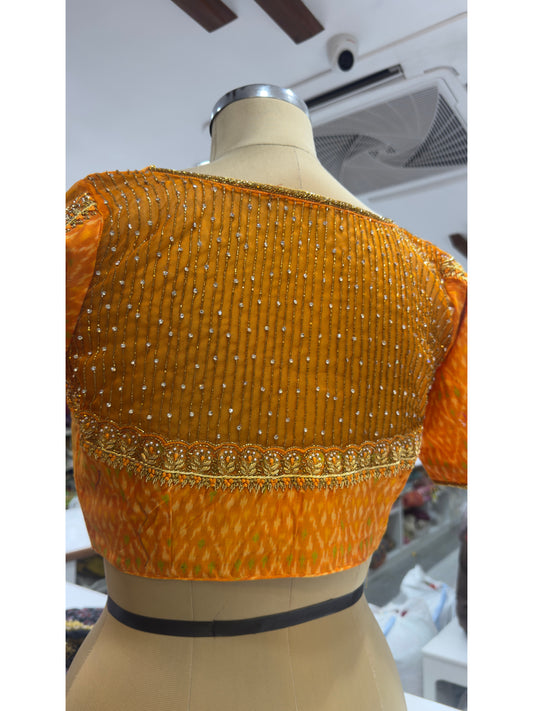 HANDWORK READY MADE POCHAMPALLY BLOUSE (Orange)