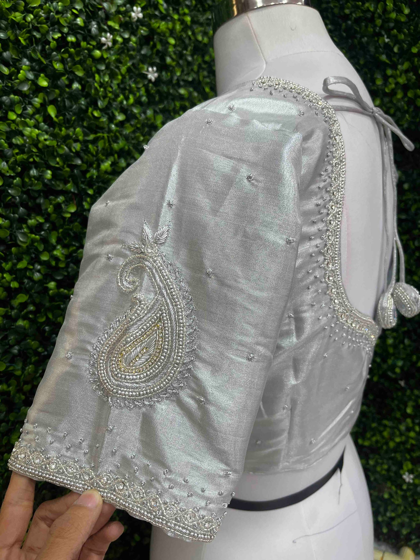Designer Handwork Blouse Silver