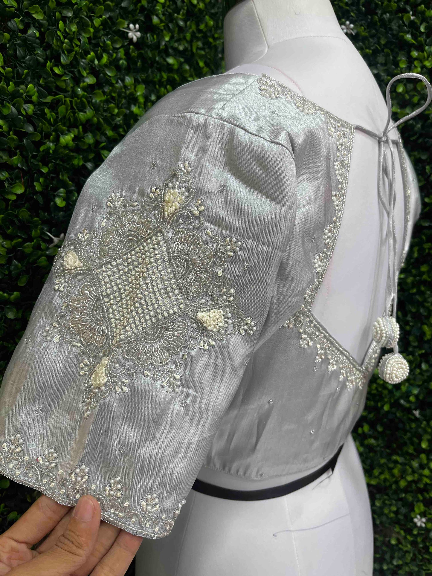 Designer Handwork Blouse Silver