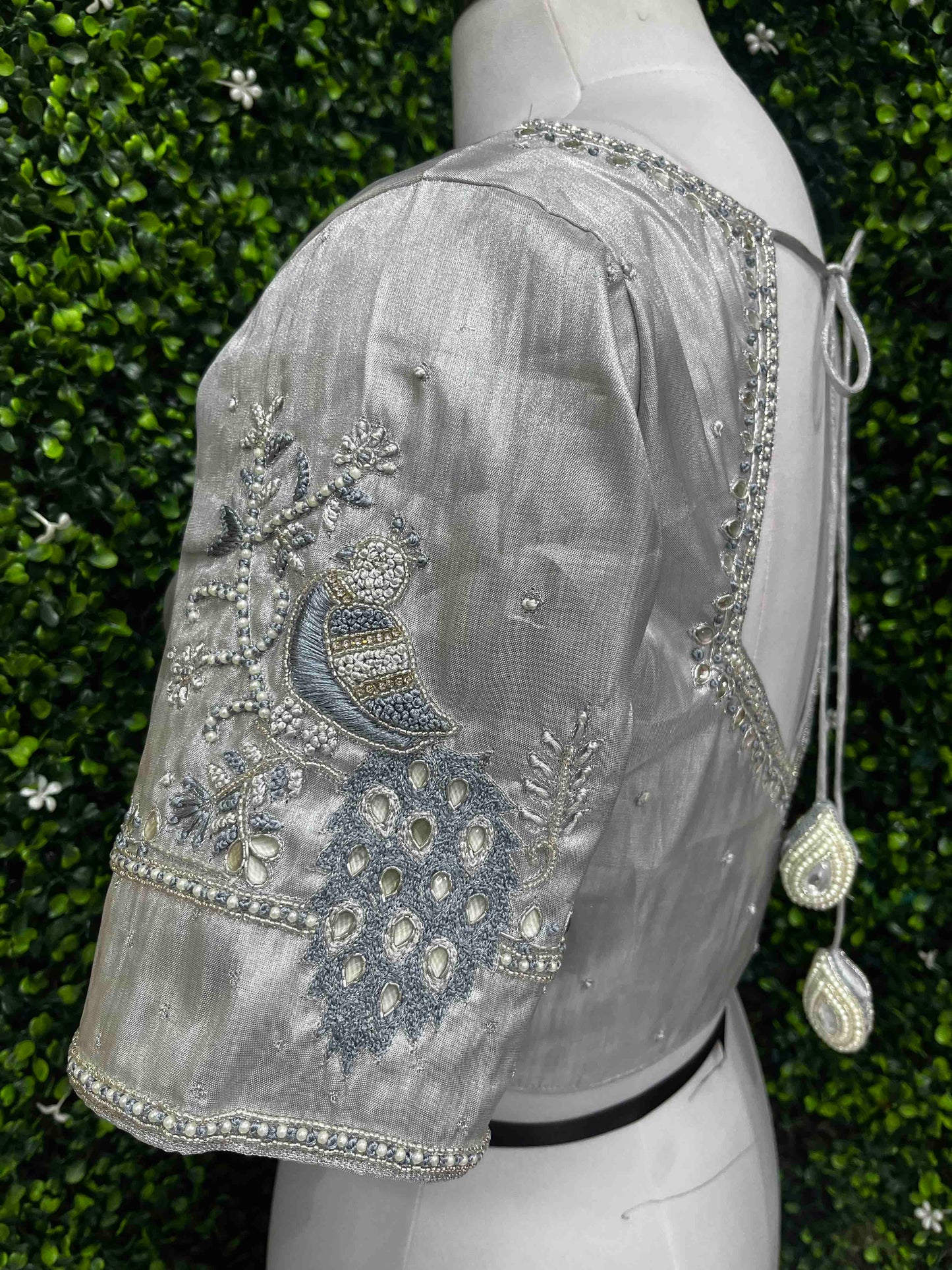 Designer Handwork Blouse Silver