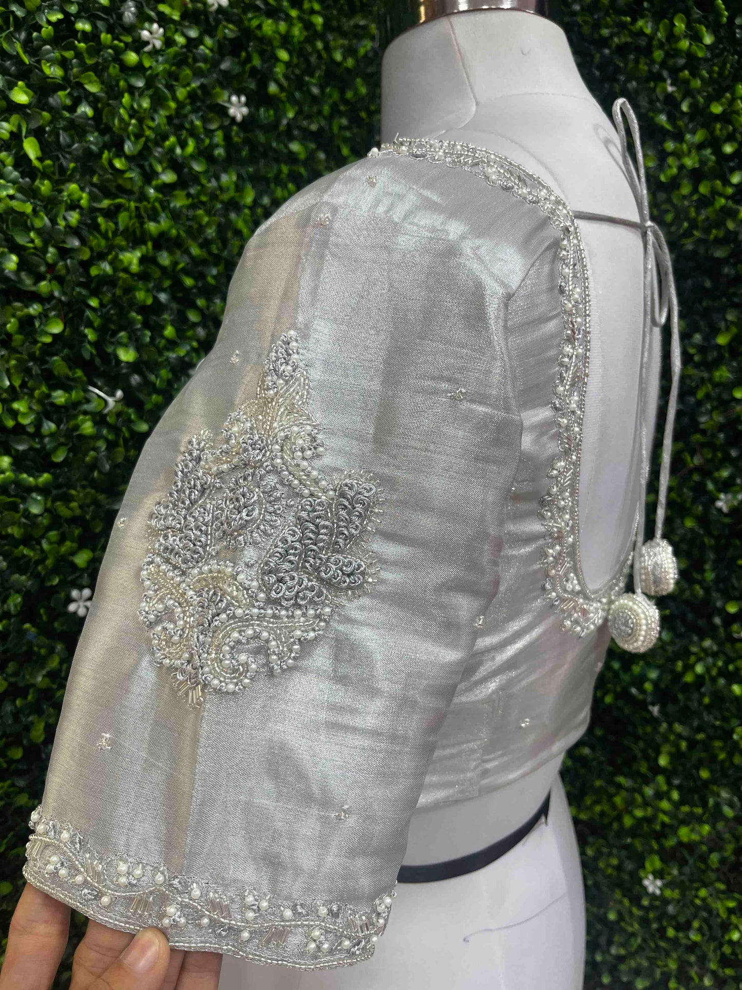 Designer Handwork Blouse Silver