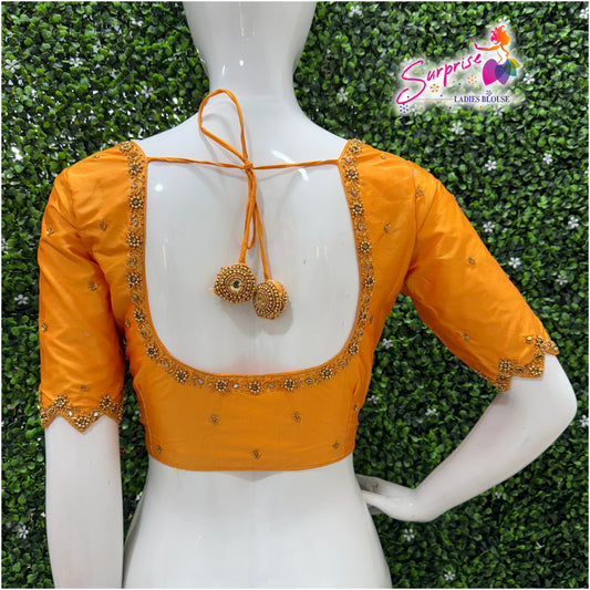 Handwork designer Ari work blouse  yellow  mustard color