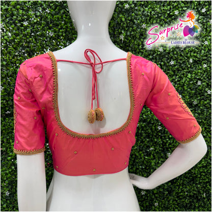 Designer handwork Ari work blouse Pink color