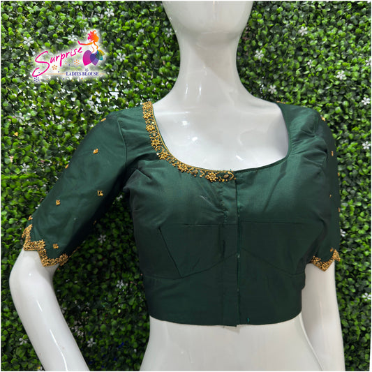Handwork designer Ari work blouse  green color
