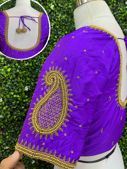Handwork designer Ari work blouse purple color