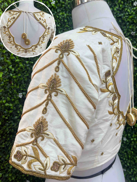 Handwork designer Ari work blouse Cream/ off white color