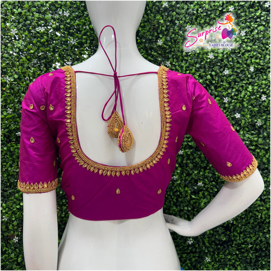 Designer handwork Ari work blouse pink color