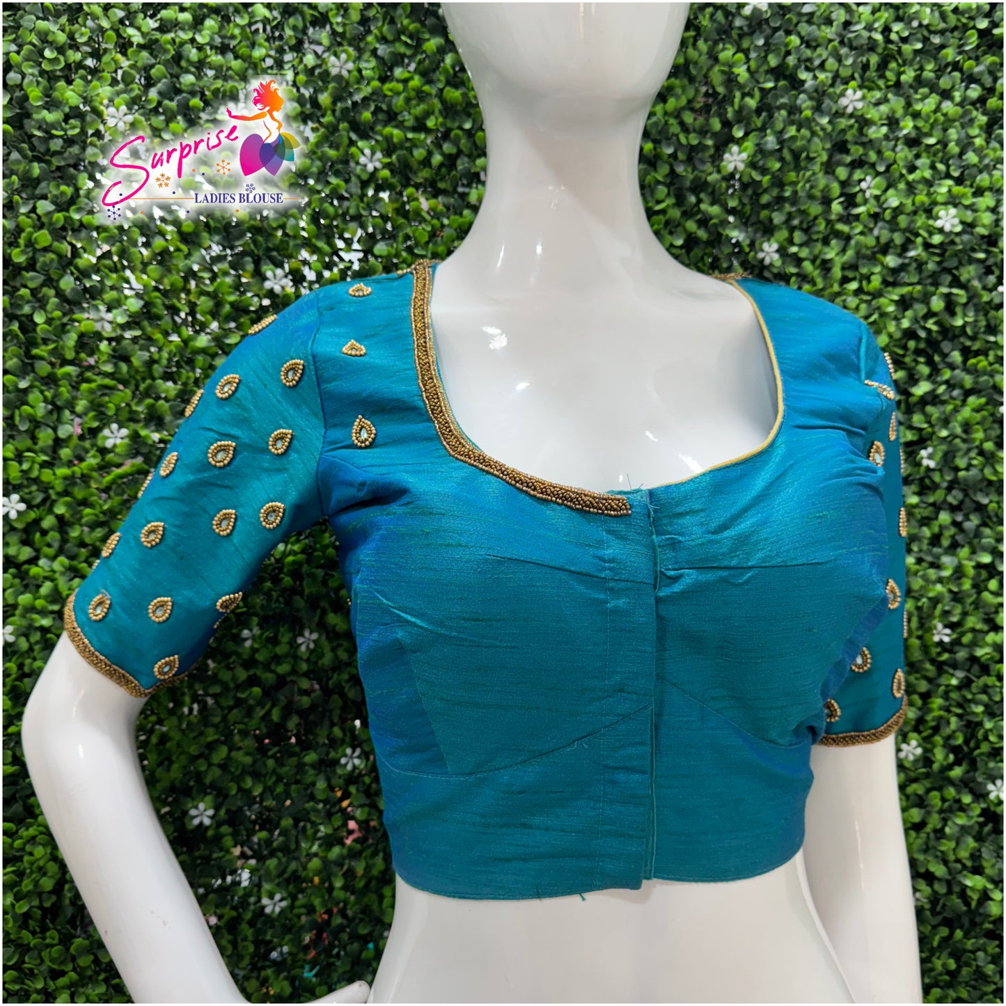 Designer handwork Ari work blouse Blue color
