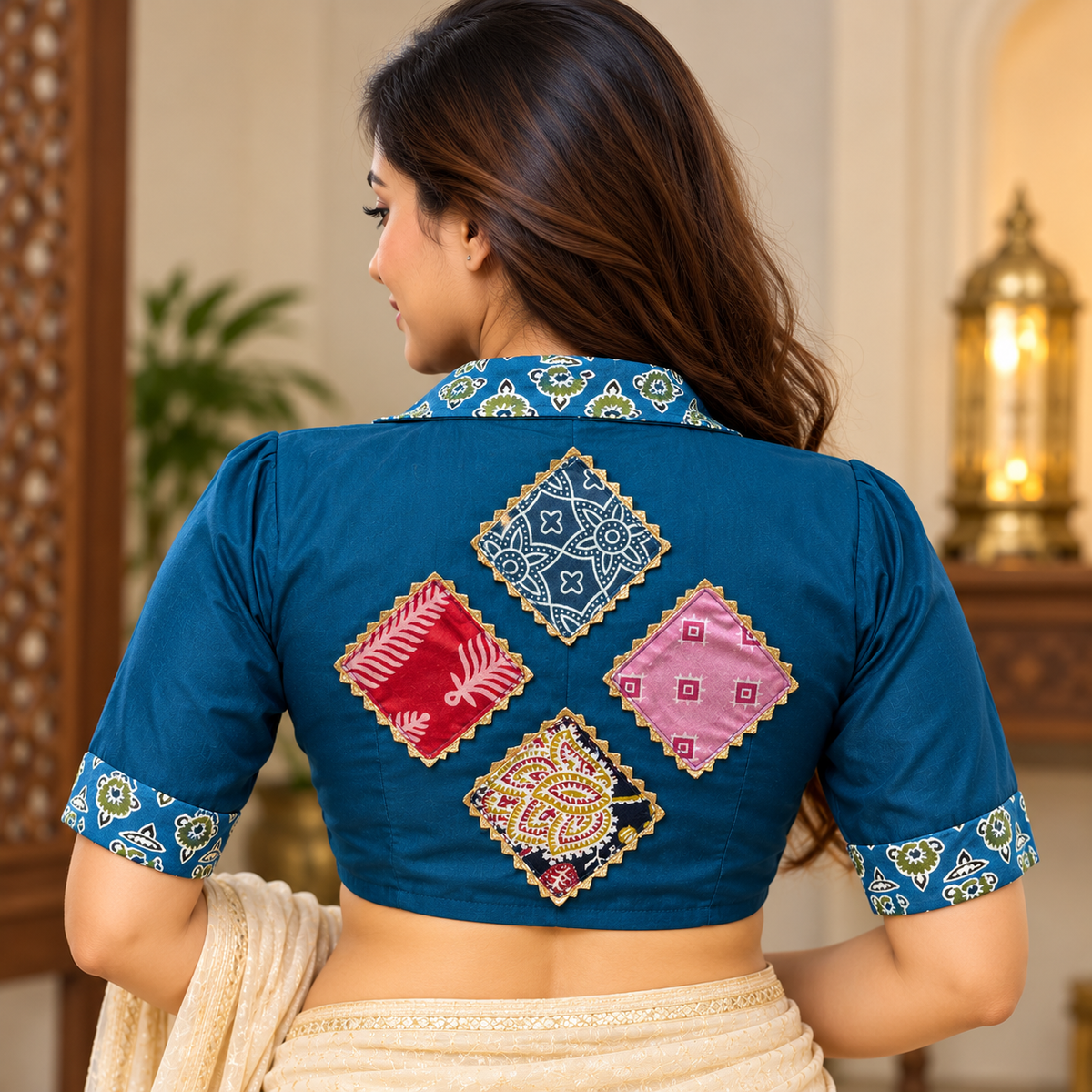 Multicolour Cotton Colar Neck Blouse
