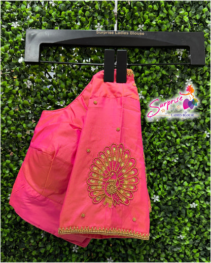 Designer handwork Ari work blouse Pink color